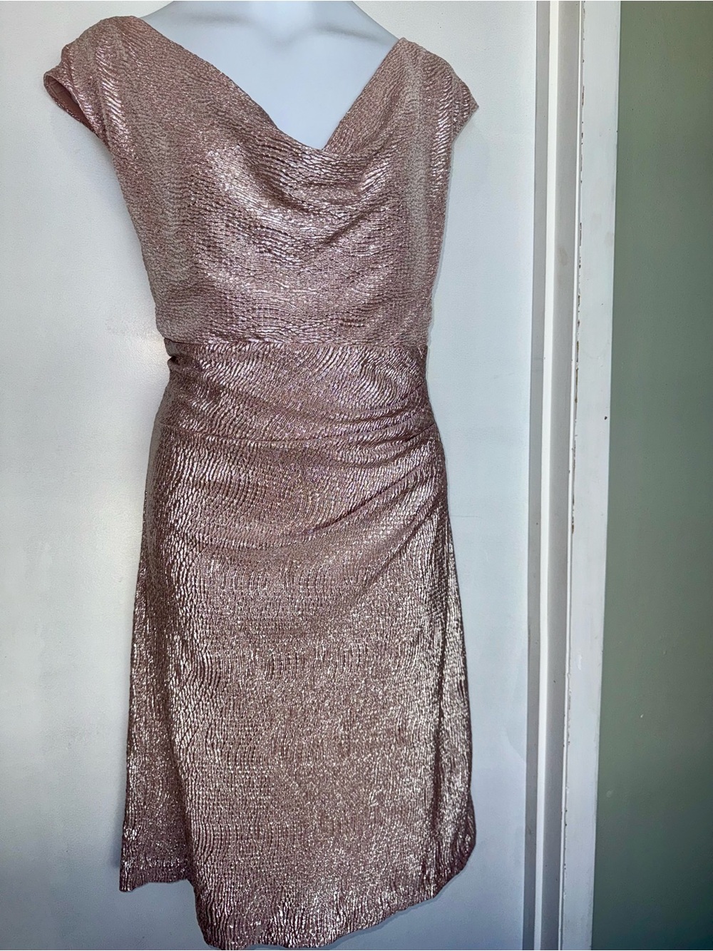 Ralph Lauren Metallic Rose Gold Cowl-Neck Midi Dress